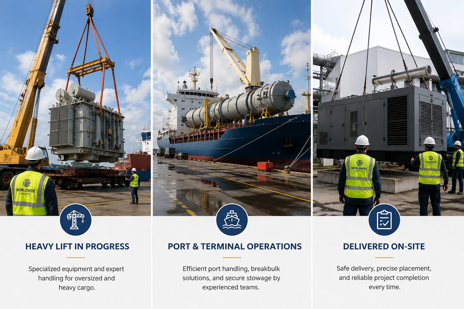 Heavy lift, port and terminal operations, and on-site delivery by Worldwide Logistics